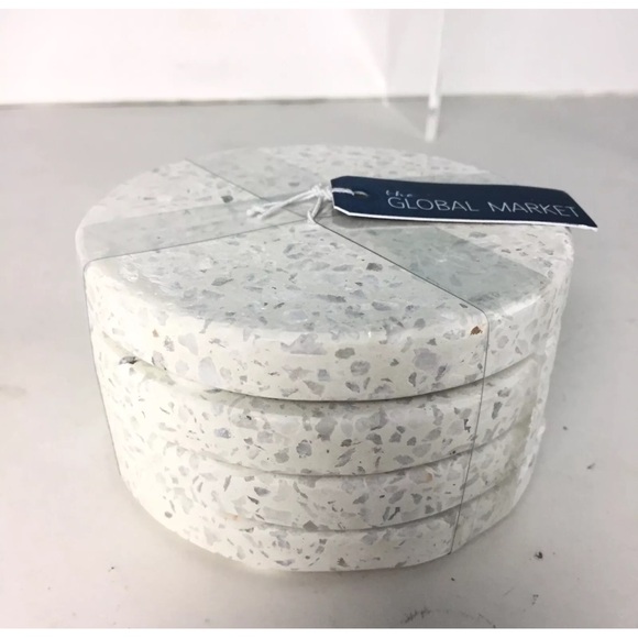 New The Global Market White Marble Coasters Round Set of 4 Size 4” - Picture 5 of 7